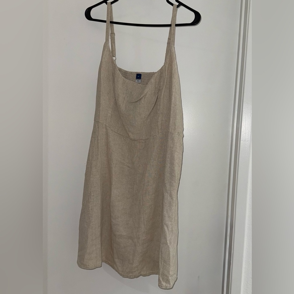 Old Navy Neutral Linen Smocked Sundress